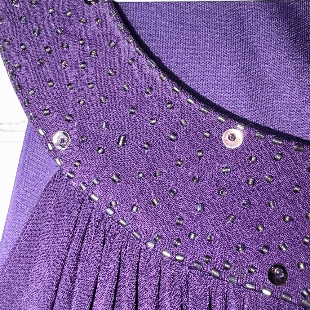 Purple Ruched Formal Evening Wedding Cocktail Midi Dress Beaded Sleeveless Sz 16 - Picture 3 of 5